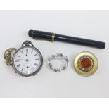 Mixed lot to include a silver cased pocket watch, Ford's vintage fountain pen, Scottish brooch and a