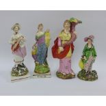 19th century Staffordshire female figures to include Charity, etc, tallest 25cm (some losses a/f) (