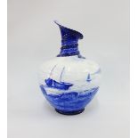 Royal Crown Derby blue and white vase with a rope twist neck and fishing boats pattern, 26cm
