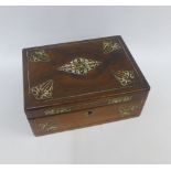 Rosewood and mother of pearl inlaid box, with hinged lid, interior a/f, 28 x 20 x 12cm