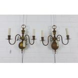 A pair of 'Vaughan' twin branch brass wall lights, 40cm (2)