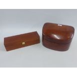 Contemporary wooden stationery box with a sloping lid and three divisions to the interior, 30 x 19cm