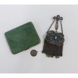 Late 19th / early 20th century white metal mesh purse with turquoise cabochons, an 1871 silver