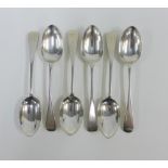 Six silver old English pattern spoons, London 1885 & 1919, 18.5cm long (6)