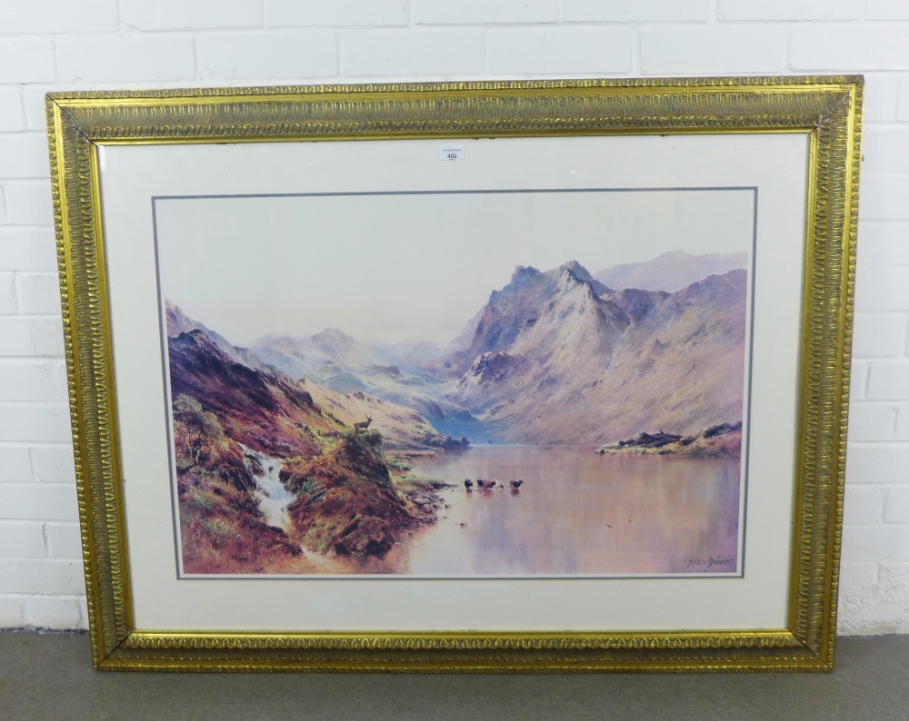 Alfred de Breanski coloured print, in a large gilt frame, size overall 130 x 100cm