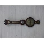 19th century rosewood veneered banjo barometer, five dials, 98cm long