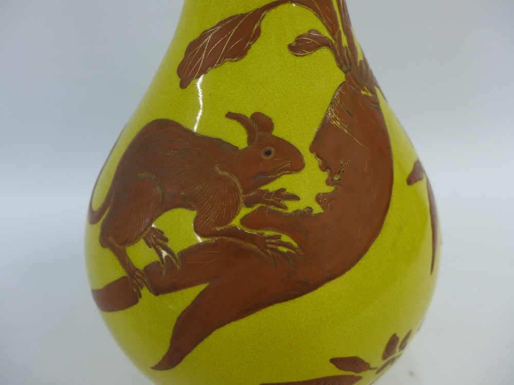 Late 19th / early 20th century yellow glazed vase with squirrel and carrot pattern, 47cm high - Image 2 of 4