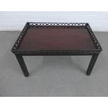 Chinese Chippendale style mahogany low table, the rectangular top with a pierced gallery over a