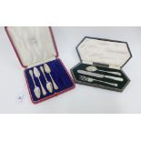 Edwardian silver christening cutlery set comprising a silver fork and spoon and a Stainless steel