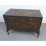 Chinese carved camphorwood chest, on paw feet, 116 x 84 x 58 (a/f)