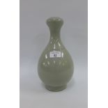Chinese grey glazed vase with garlic mouth and textured body, blue seal mark to the base, 27cm high