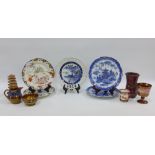 Mixed lot to include Japanese plates, Staffordshire chinoiserie plates, soapstone pagoda and a