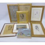 Carton a quantity of 20th century framed drawings of life study models, etc (7)