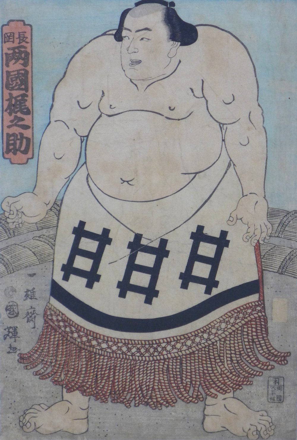 Kuniteru, (1830 - 1874) woodblock of a Sumo figure, framed under glass, 24 x 35cm