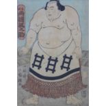 Kuniteru, (1830 - 1874) woodblock of a Sumo figure, framed under glass, 24 x 35cm