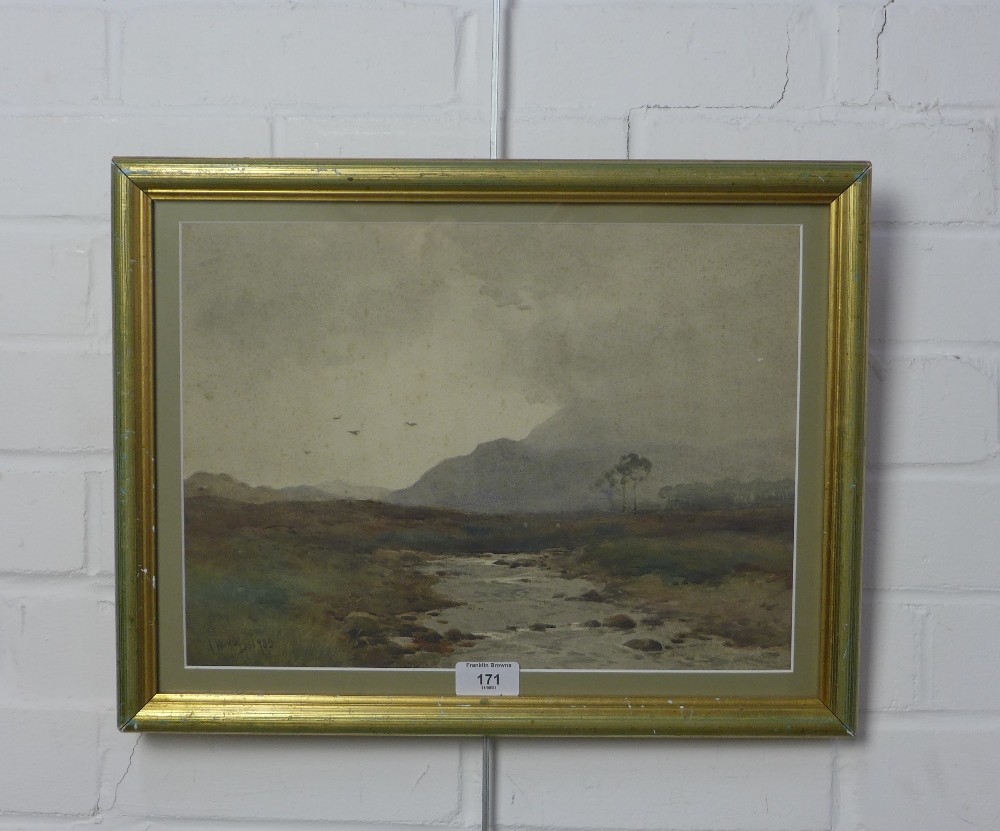 A.W Hogg, watercolour landscape with stream, signed and dated 1905, framed under glass, 36 x 26cm - Image 2 of 3