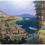 Mario Sanzone (Italian b.1946) a large oil on canvas of Napoli at night, signed and framed, 100 x