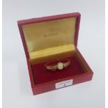 Lady's 9ct gold vintage Cyma wristwatch on a 9ct gold bracelet strap, with original box