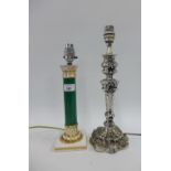 Italian porcelain column table lamp base and another, tallest 29cm excluding fitting (2)