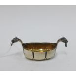 Scandinavian silver gilt 'Viking Boat' salt with glass liner, stamped 830, 8cm long