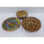 Two Zulu bowls and a beadwork skull cap (3)