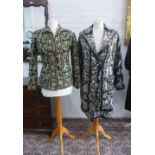 Japanese black silk jacket with white stitched pattern together with a child's silk jacket (2)