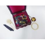 Late 19th / early 20th century red leather box containing a variety of items to include a