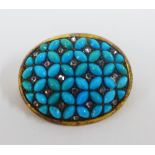 Victorian turquoise and old cut diamond brooch, set in an unmarked yellow metal surround, 3cm