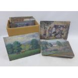 Carton containing a quantity of 20th century unframed artwork's to include pastels , etc (a lot)