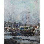 Eric Soderstrom, an oil on board of a harbour scene with boats, signed and dated 1969, framed, 37