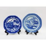 Two Chinese 18th century octagonal blue and white plates 22cm (2)