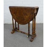 Victorian walnut and satin inlaid Sutherland table, (open) 70 x 53 x 53cm