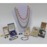 Vintage coral and cultured pearl necklace, various costume jewellery and earrings, etc (a lot)