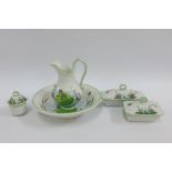 Miniature porcelain Frog pattern toilet set, tallest 14cm (5)