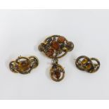 Yellow metal and citrine brooch and two others (3)