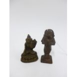 Two small Indian bronze deity figures, tallest 7cm (2)