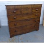 19th century mahogany chest, the rectangular top over three short and three graduating long drawers,