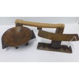 Large Zulu wooden neckrest, Tsonga two tone neckrest and a Swazi wooden meat platter bowl, largest