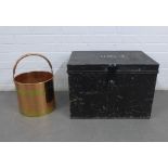 Brass and copper coal bucket and painted metal storage box, 57 x 40cm (2)