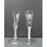 'Jacobite' soda glass with etched rose and butterfly pattern and a spiral twist stem together with