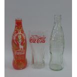 A Robert Burns limited edition coca coal bottle, another and a glass tumbler (3)