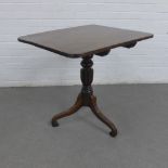 Mahogany tilt top table, the rectangular top with a reeded edge on a fluted column and tripod