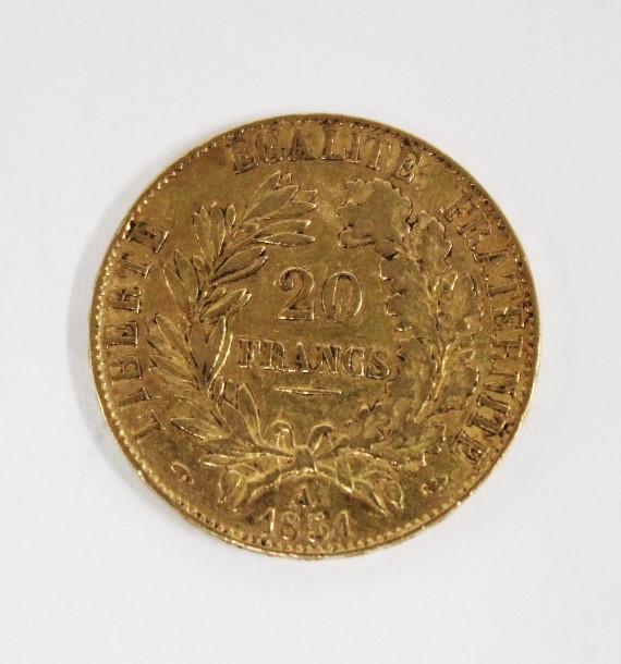 France: 1851 gold 20 Francs coin - Image 2 of 2