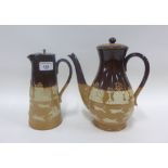 Doulton stoneware jug and coffee pot, one with a pewter hinged lid, tallest 25cm