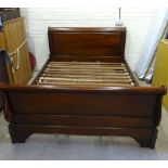 Modern mahogany double sleigh bed, 160 x 228 x 102cm