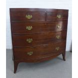 19th century mahogany bow front chest with two short and three graduating long drawers, on bracket