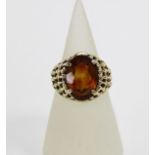 9ct gold citrine claw set dress ring, UK ring size N