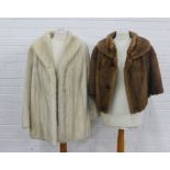 Azuerene blue grey mink fur jacket by the American Mink Company and a brown fur jacket with bracelet