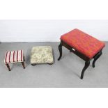 Piano stool with upholstered lift up top, 52 x 54 x 38cm and two small footstools, (3)