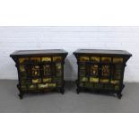 A pair of Korean cabinets, each with four small drawers and central cupboard doors, on bracket feet,
